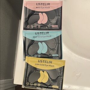 USTELIR Eye Mask Set - Rose, Aloe Vera, 24K Gold lot of 3